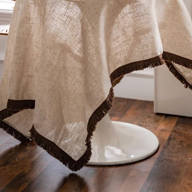 非表示テーブルクロス リネン 風合い豊かな飾り房付きテーブルクロス