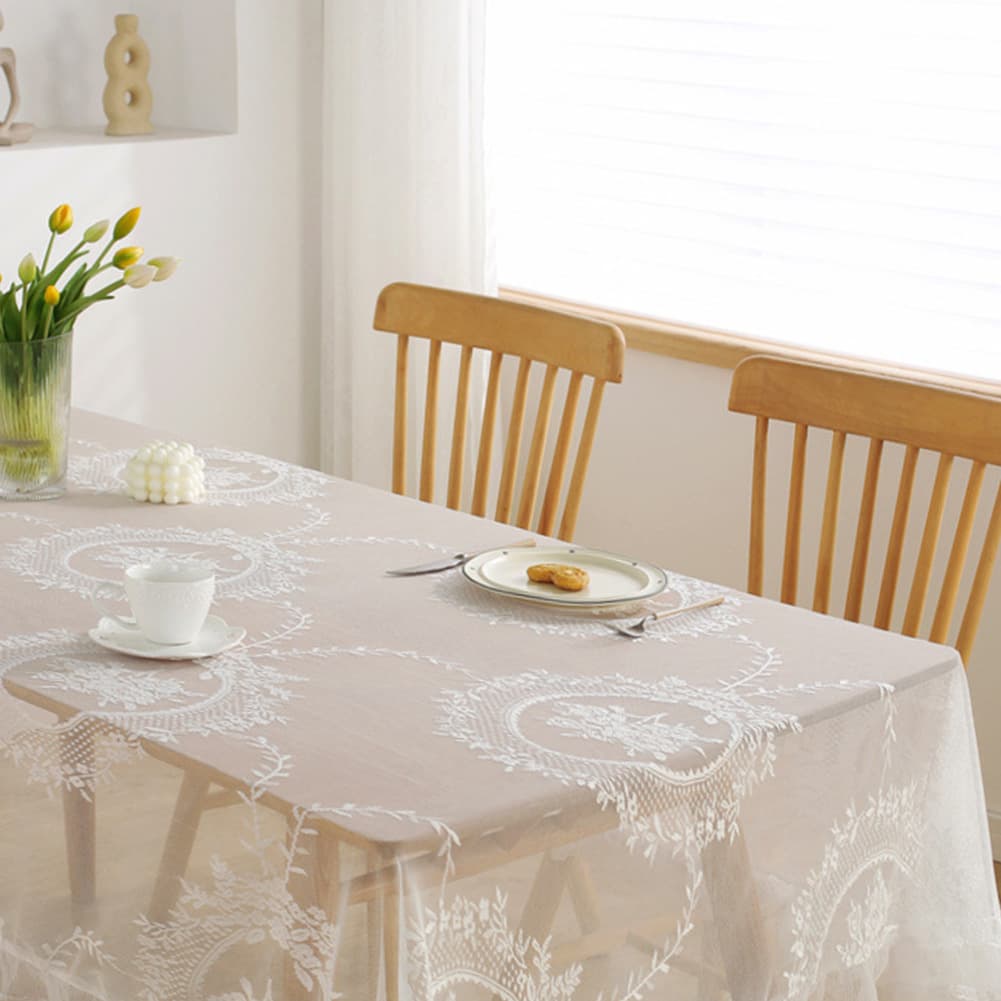 テーブルクロス 円形花柄刺繍入りエレガントテーブルクロス用布