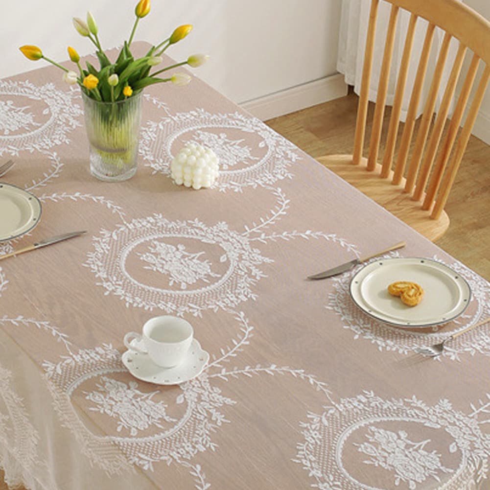 テーブルクロス 円形花柄刺繍入りエレガントテーブルクロス用布
