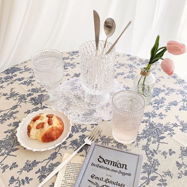 復古花柄リネンコットン テーブルクロス