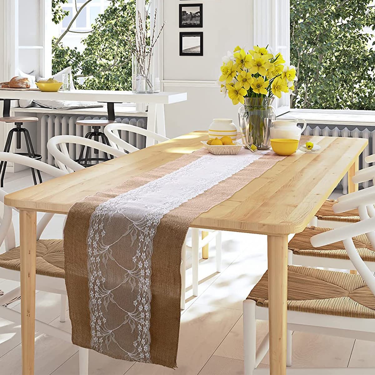 テーブルクロス センタークロス 麻混紐レース飾り 