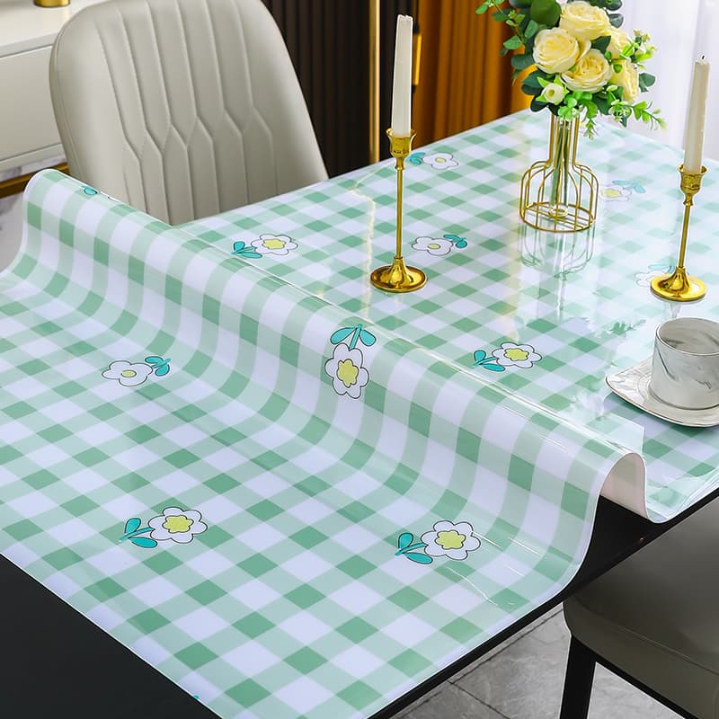 テーブルクロス 透明格子柄 花模様テーブルクロス