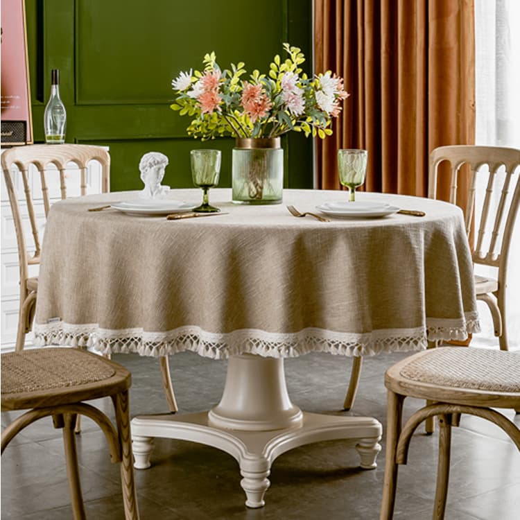 テーブルクロス リネン 上品なタッセル装飾テーブルクロス