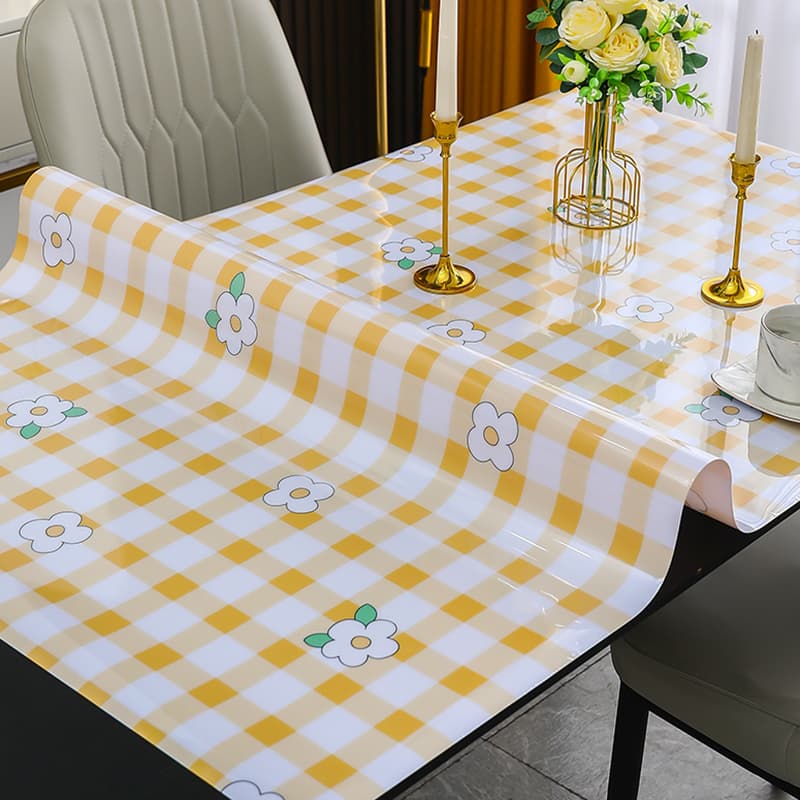 テーブルクロス 透明格子柄 花模様テーブルクロス