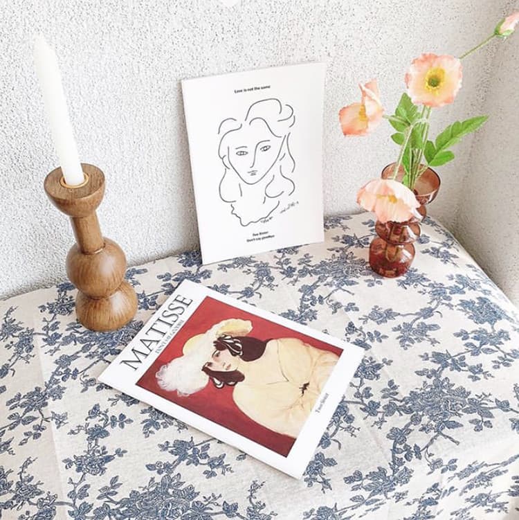 復古花柄リネンコットン テーブルクロス