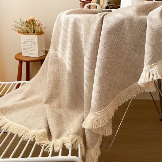 テーブルクロス 裾フリンジ付き円形テーブルクロス布