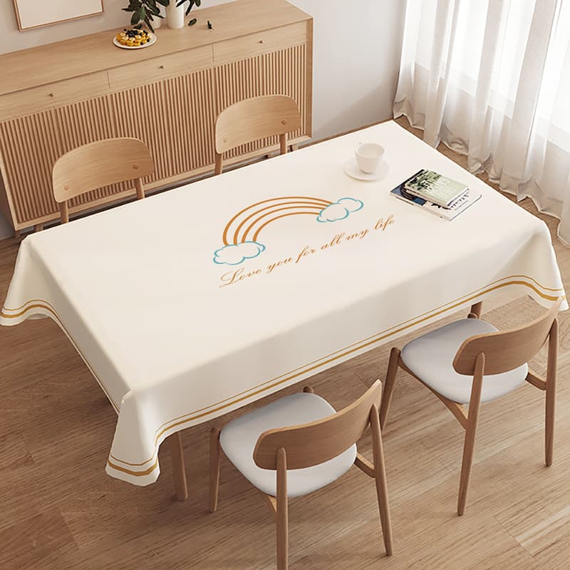 テーブルクロス 虹模様メッセージ入り北欧風テーブルクロス