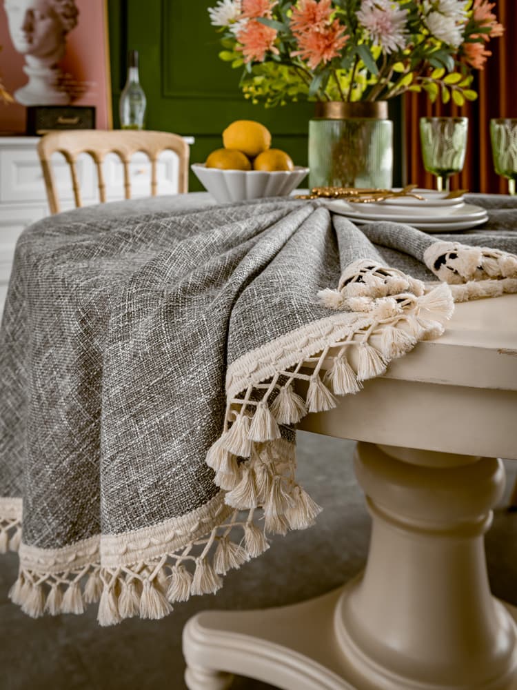 テーブルクロス リネン 上品なタッセル装飾テーブルクロス