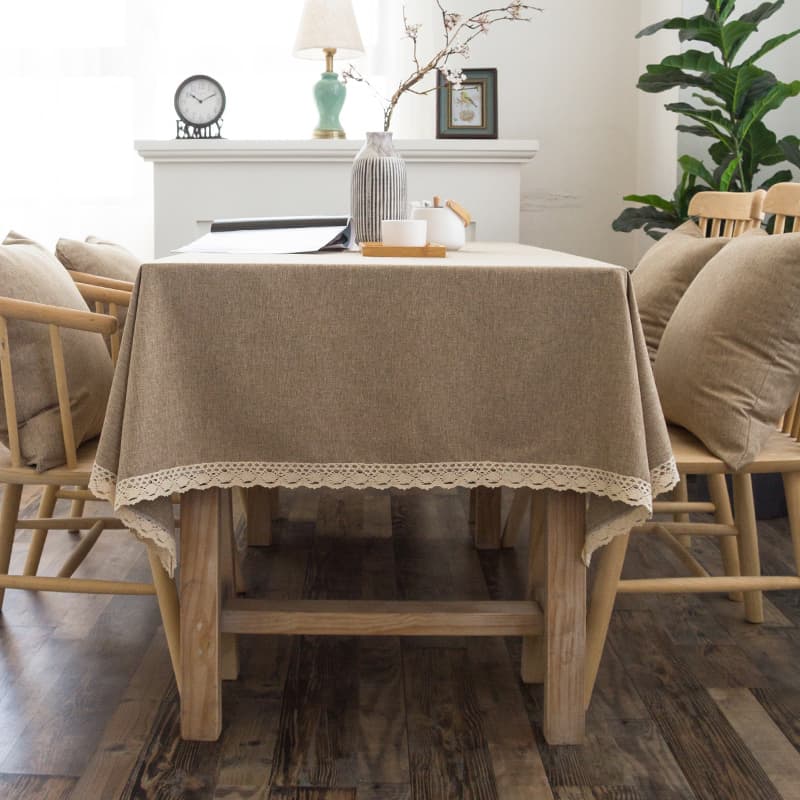 テーブルクロス リネン ナチュラル風合い レース縁取りテーブルクロス
