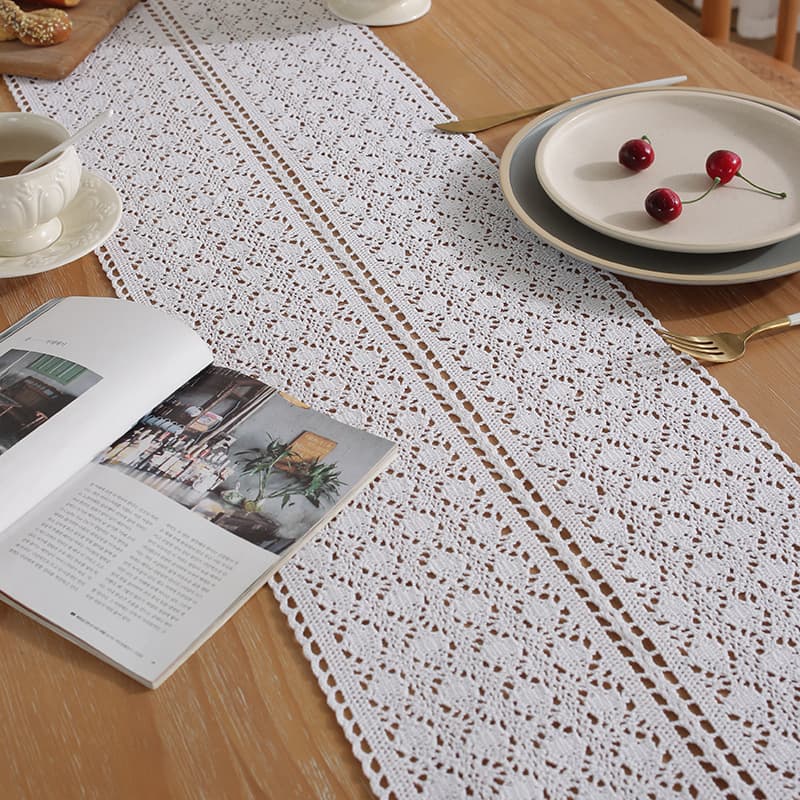 テーブルクロス 綿レース編み タッセル付きセンタークロス
