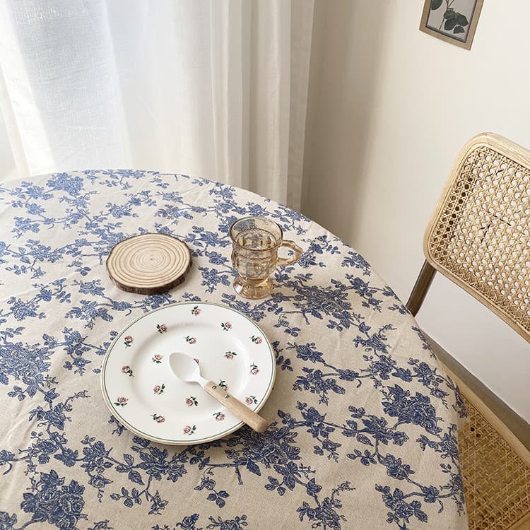 復古花柄リネンコットン テーブルクロス