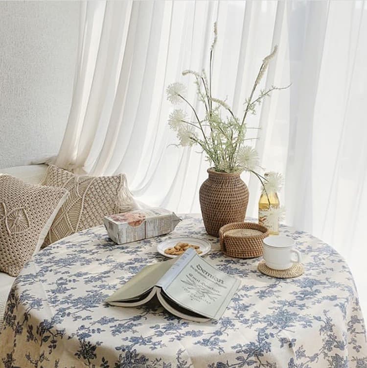 復古花柄リネンコットン テーブルクロス