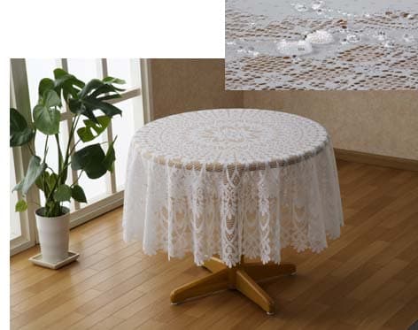 高級ビニール製 撥水レーステーブルクロス 円形