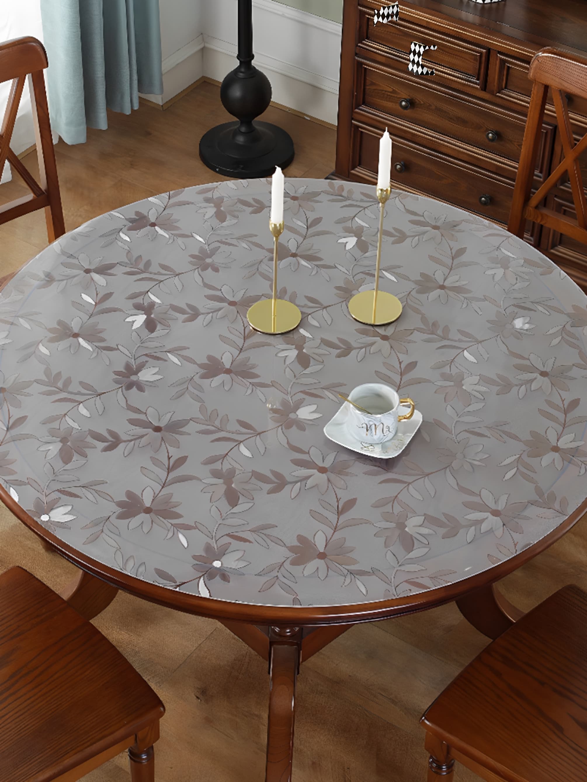 テーブルクロス 透明感あふれる葉柄模様センタークロス