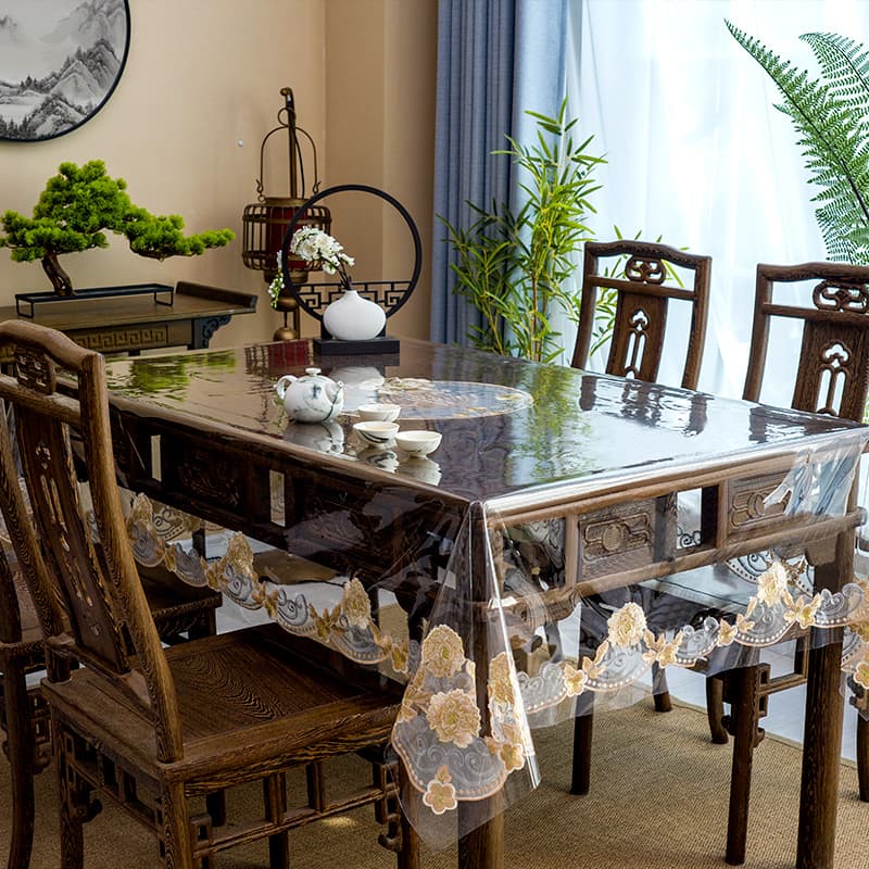 テーブルクロス ビニール 透明花縁ビニールテーブルクロス