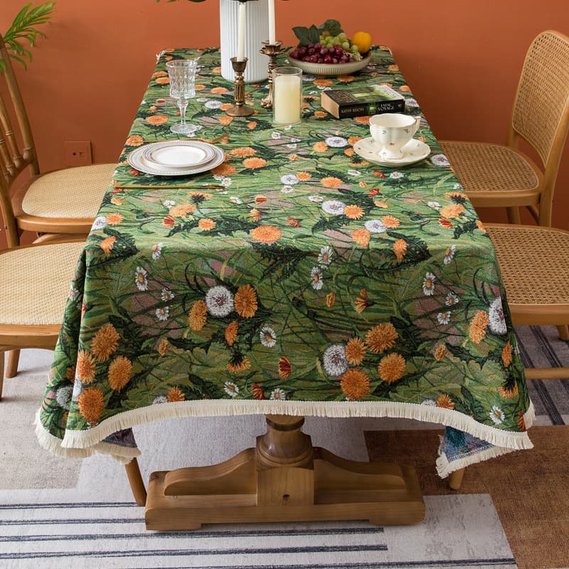 テーブルクロス 野花とシダ葉刺繍の高級ジャガード織布
