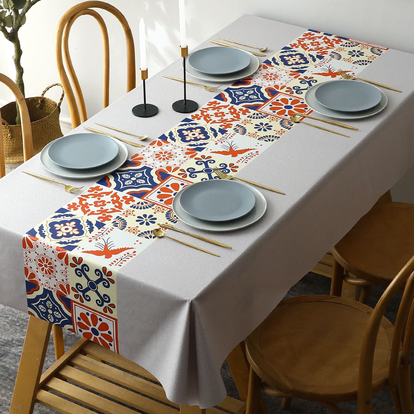 テーブルクロス ビニール 万華鏡模様のテーブルランナー