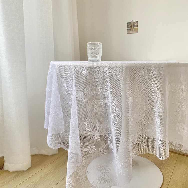 花柄総刺繍レース布 白色テーブルクロス 撮影装飾用