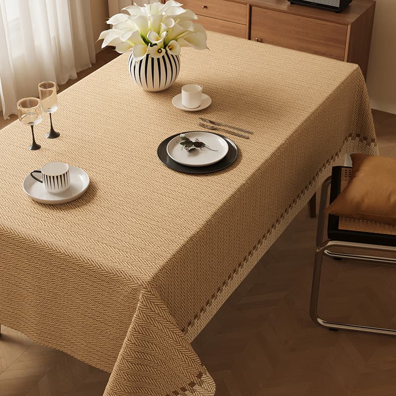 テーブルクロス リネン わんこ模様のヘリンボーンテーブルクロス