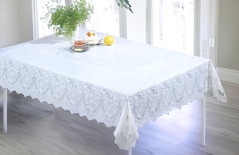 花柄チェック柄レーステーブルクロス白色上品