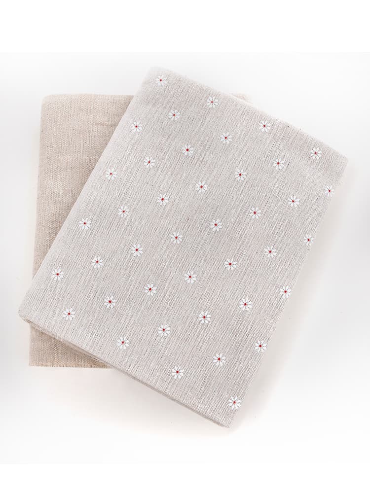 テーブルクロス 小花刺繍の上質な天然リネンテーブルクロス