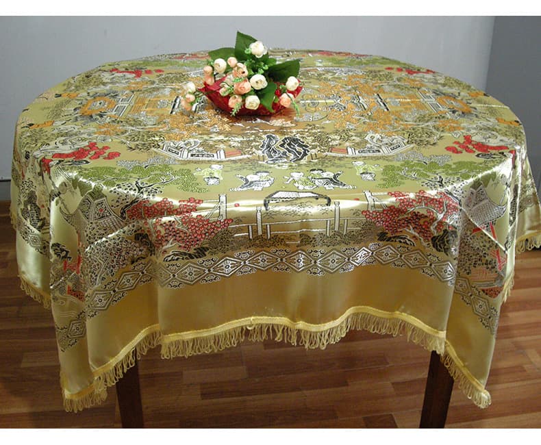 テーブルクロス エレガント幾何学模様フリンジ付きテーブルクロス