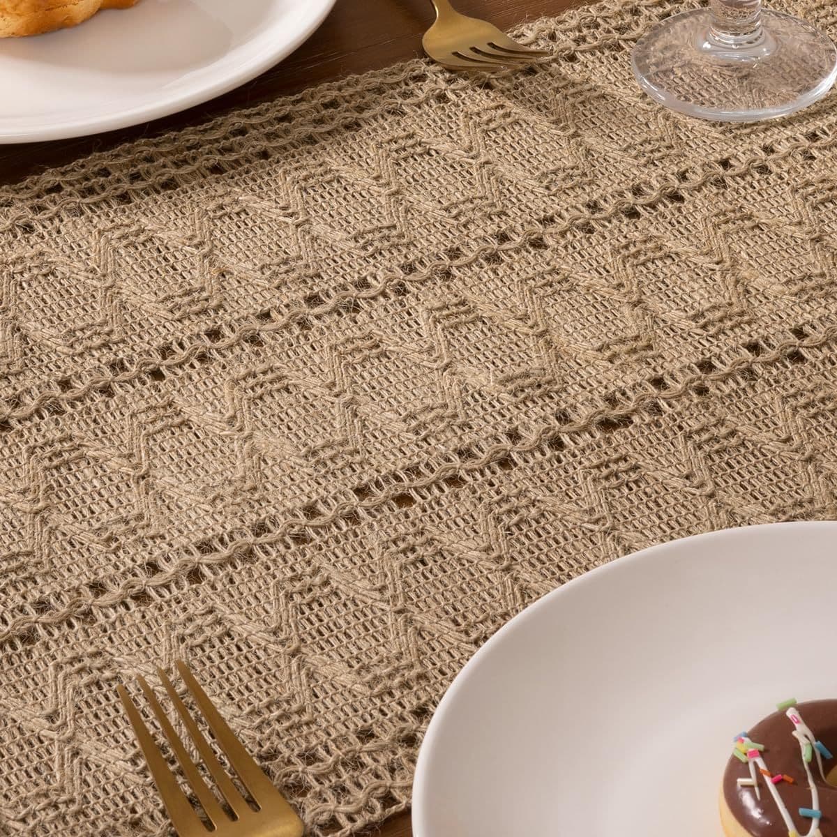 テーブルクロス 透かし編み麻風テーブルランナー