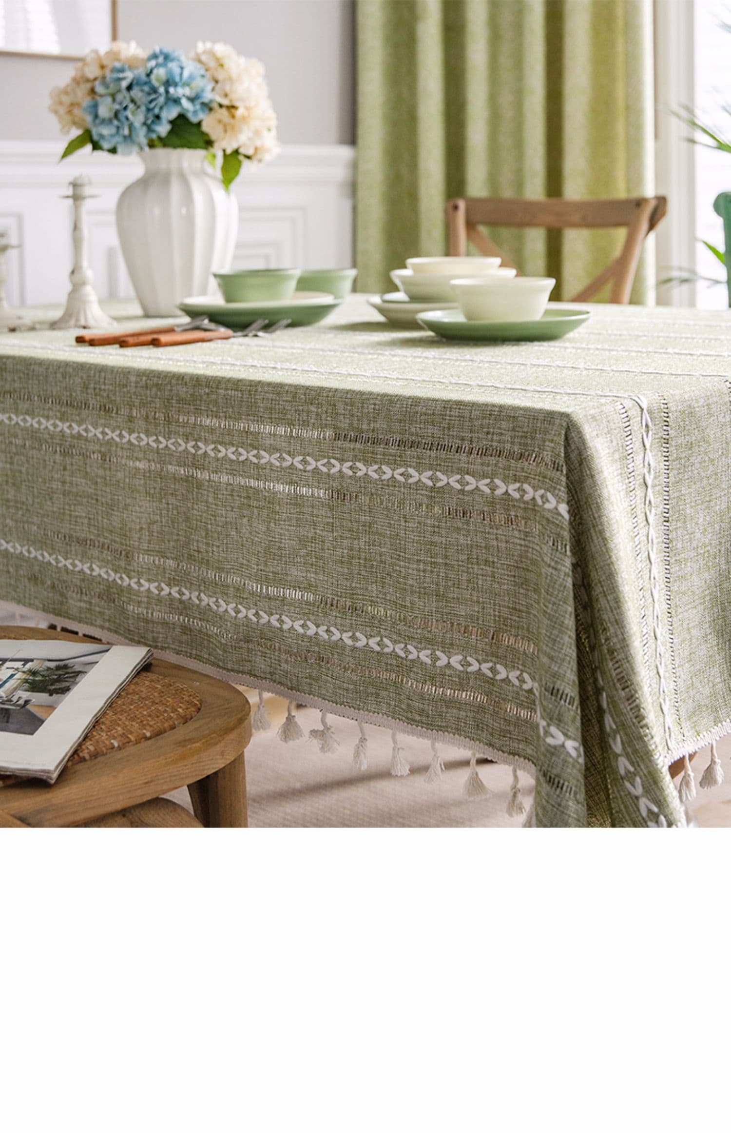 テーブルクロス 北欧風幾何学模様房付きテーブルクロス