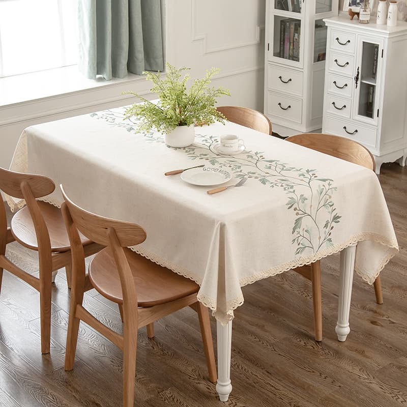 テーブルクロス 植物刺繍レース縁取り上質テーブルクロス