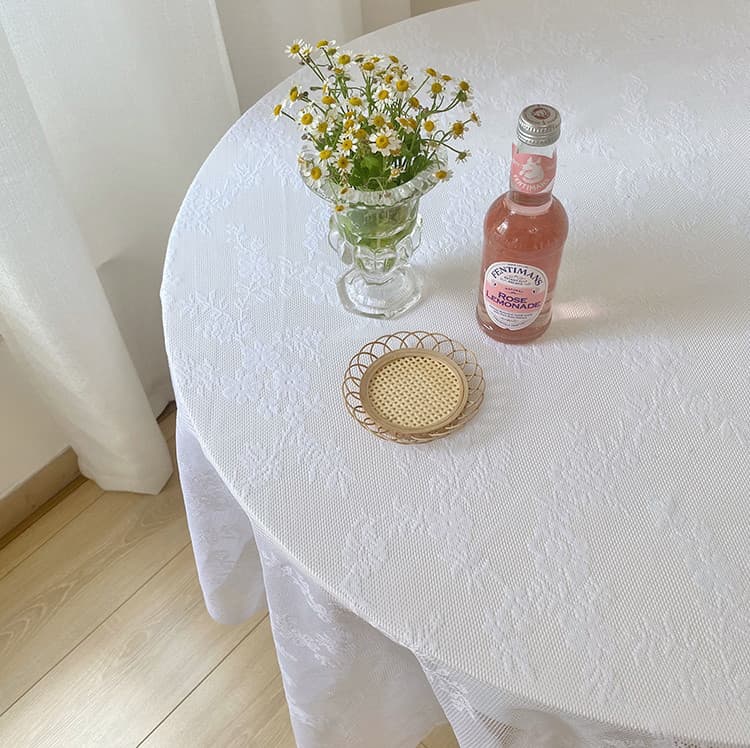 花柄総刺繍レース布 白色テーブルクロス 撮影装飾用