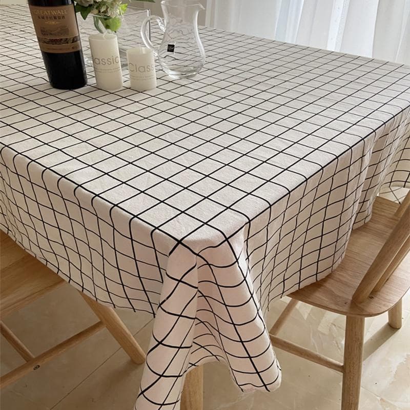 北欧風格子模様の防水テーブルクロス
