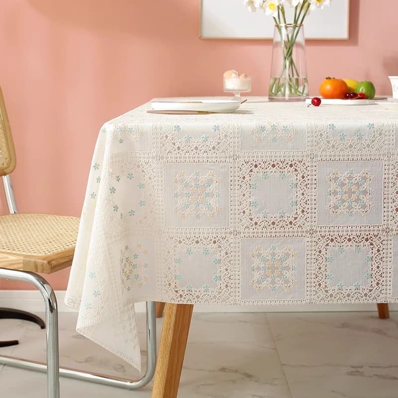 テーブルクロス 布 花刺繍入り透かし編みクロス