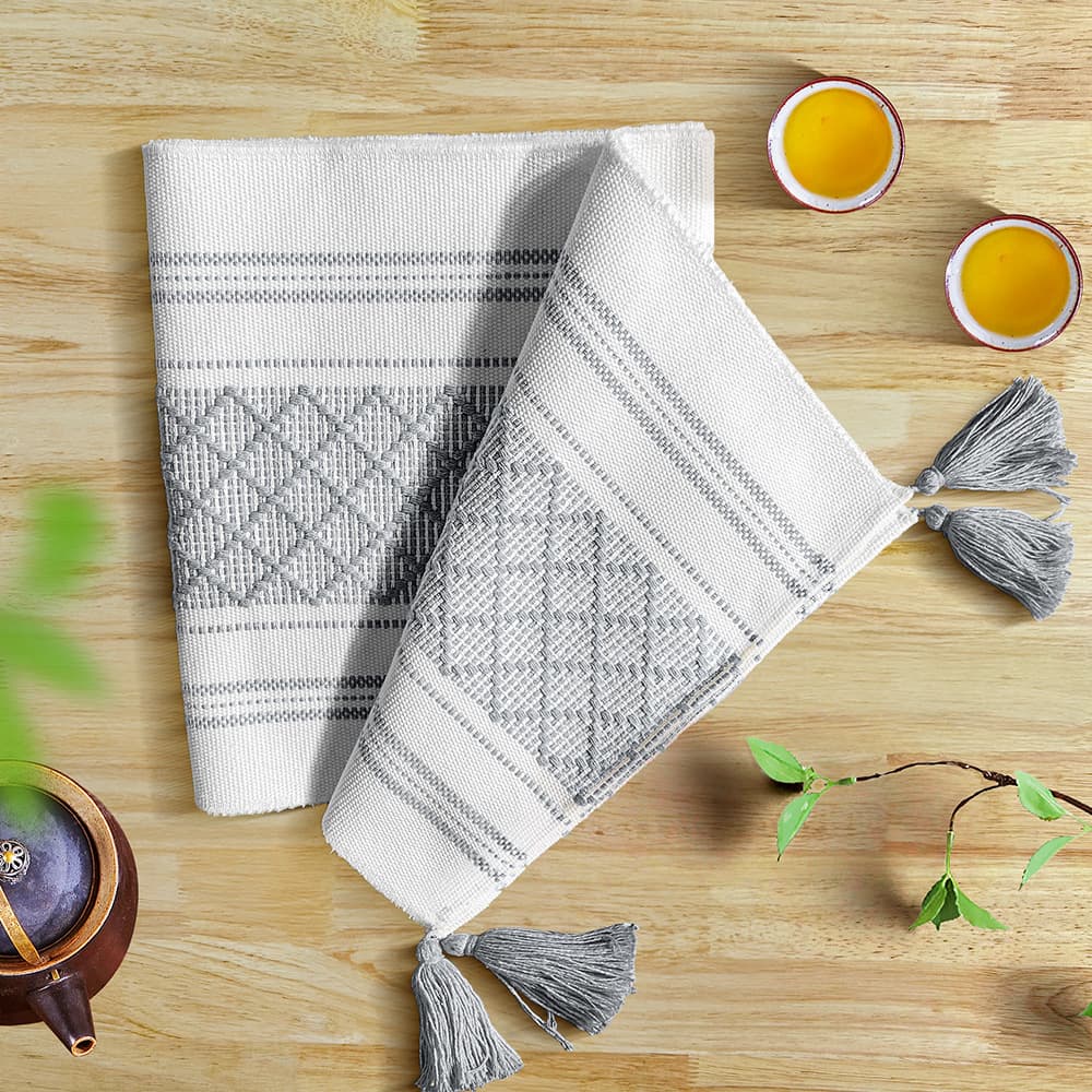 テーブルクロス リネン 幾何模様が織りなす手織りテーブルランナー