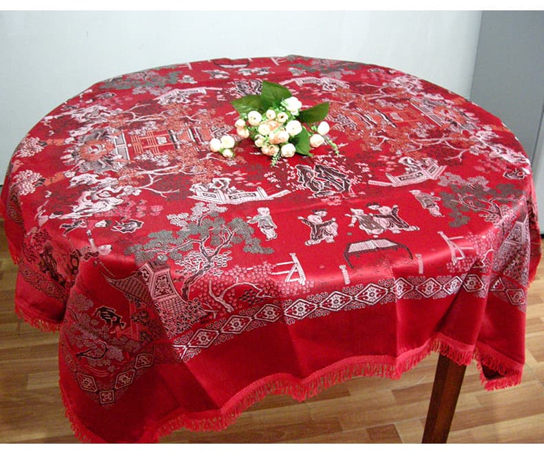 テーブルクロス エレガント幾何学模様フリンジ付きテーブルクロス