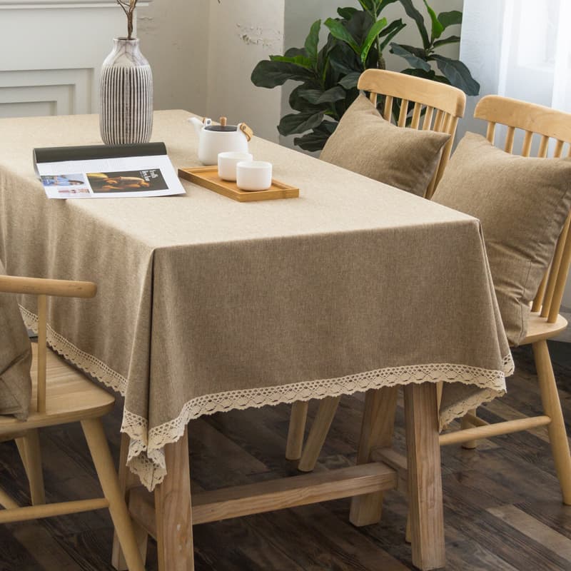 テーブルクロス リネン ナチュラル風合い レース縁取りテーブルクロス