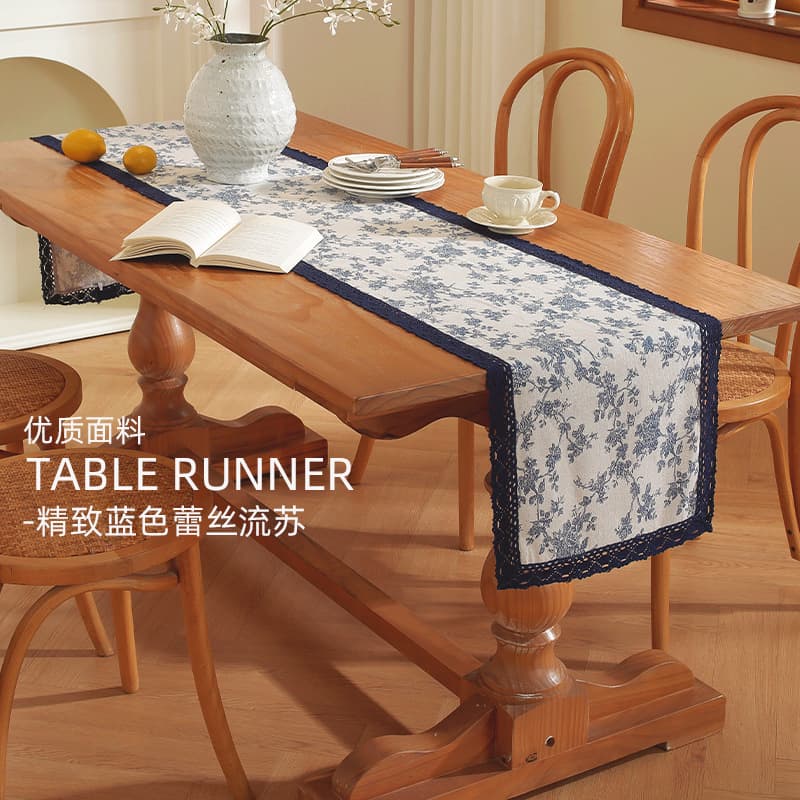 テーブルクロス 花柄刺繍レース縁取りセンタークロス