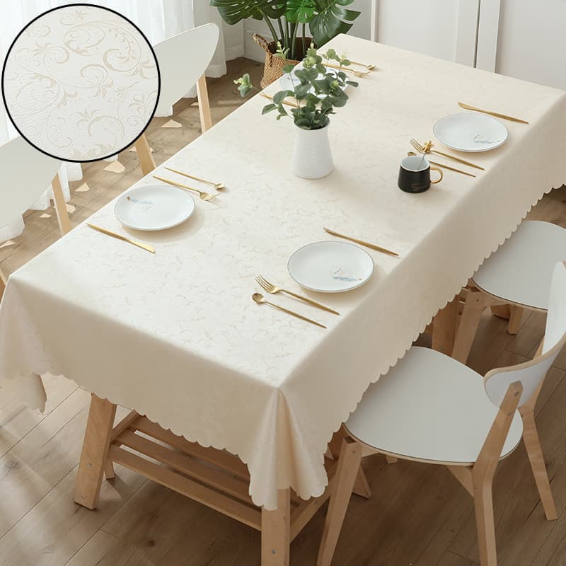 テーブルクロス 布 優雅な唐草／薔薇模様のテーブルウェア