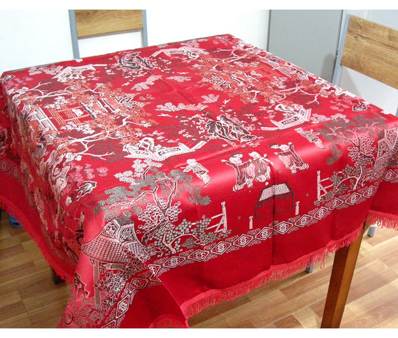 テーブルクロス エレガント幾何学模様フリンジ付きテーブルクロス