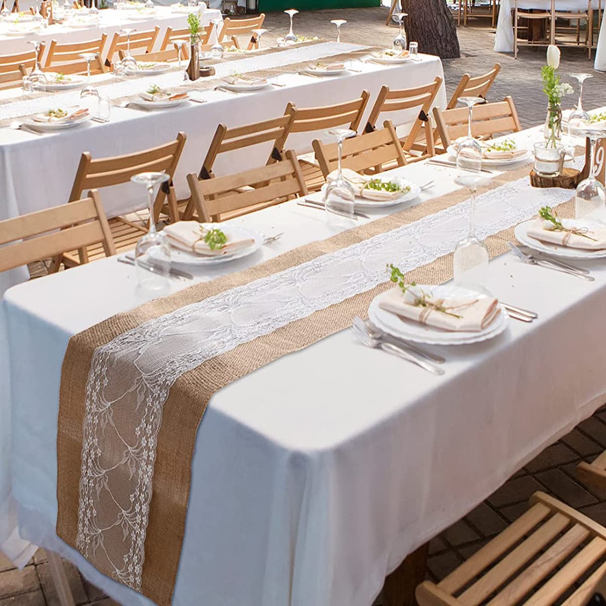テーブルクロス センタークロス 麻混紐レース飾り 