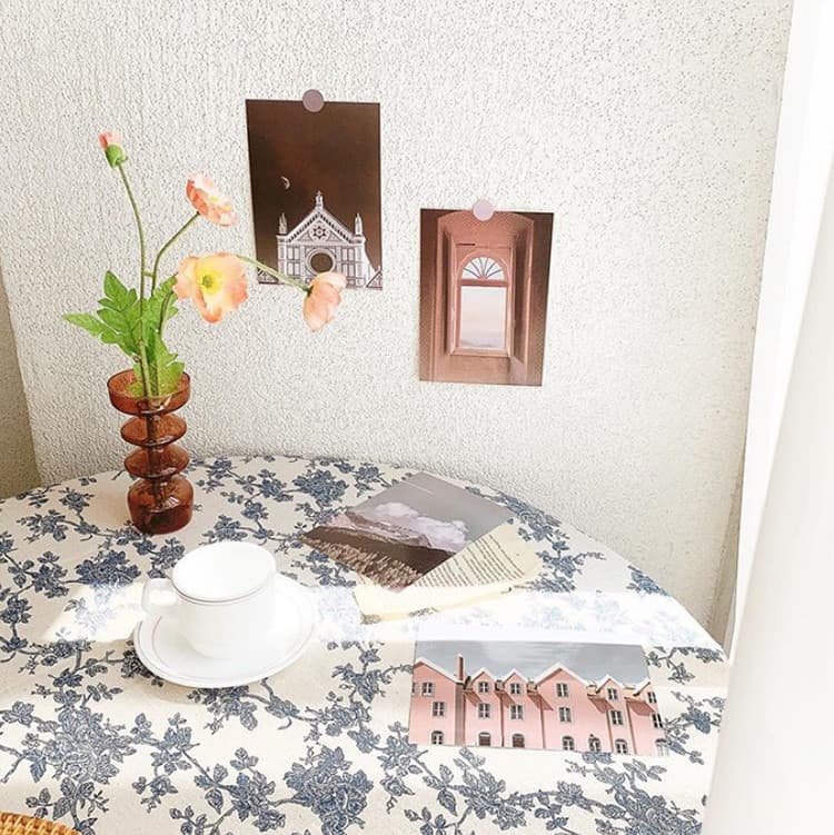 復古花柄リネンコットン テーブルクロス