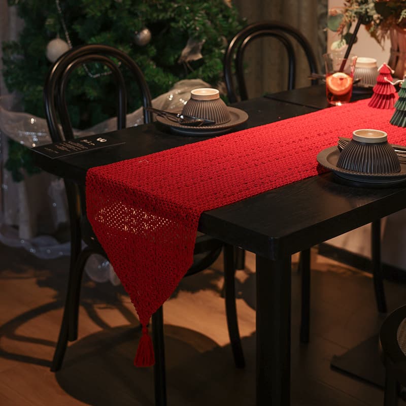 テーブルクロス 透かし編みタッセル付き季節のセンタークロス