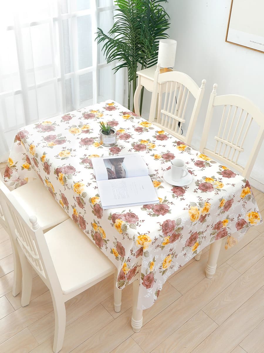 テーブルクロス 水玉格子模様のビニールクロス