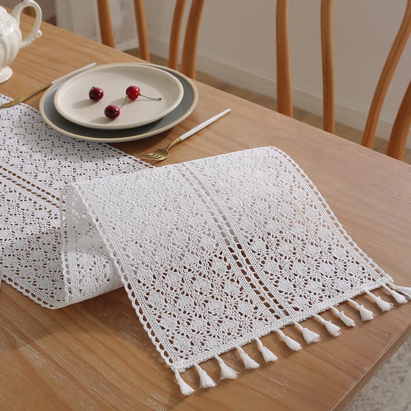 テーブルクロス 綿レース編み タッセル付きセンタークロス