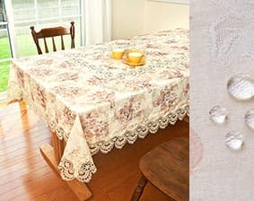 テーブルクロス 優美な花柄 レース付き撥水テーブル布