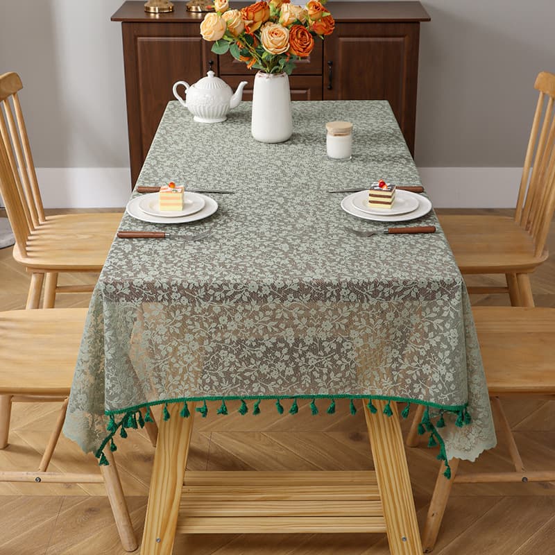 テーブルクロス 花柄刺繍レース装飾タッセル付きテーブルクロス