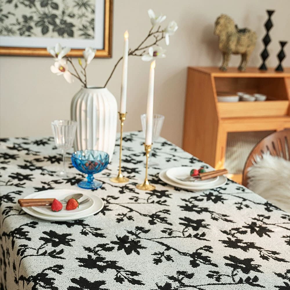 テーブルクロス 花模様シルエット織りテーブルクロス布