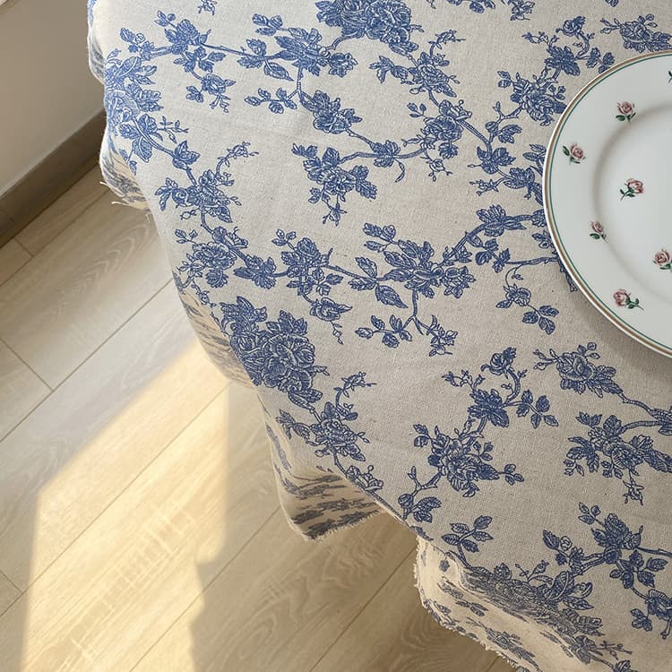 復古花柄リネンコットン テーブルクロス