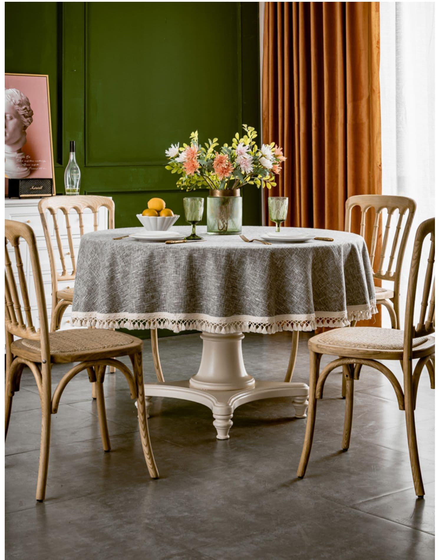 テーブルクロス リネン 上品なタッセル装飾テーブルクロス