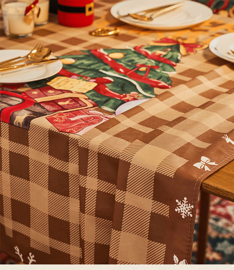 聖夜を彩る格子柄テーブルクロス布