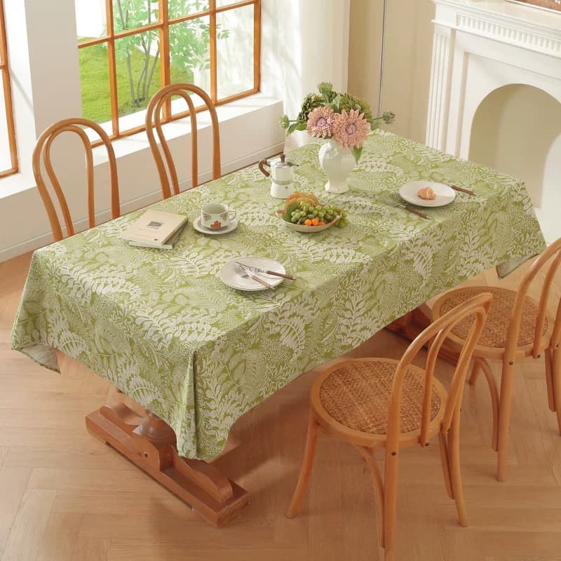 テーブルクロス 小花柄タッセル付き綿混紡テーブルクロス